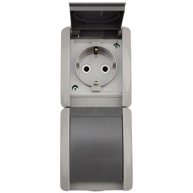 Блок ОП 2 розетки вертик. INDUSTRIAL с заземл. керамика IP54 сер. Kranz KR-78-0616