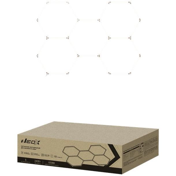 Светильник светодиодный ДБО-HEXAGON 5С-24065 240Вт 6500К 230В 1628х2380мм 5 сот 0.5м шнур с вилкой NEOX 4690612066622