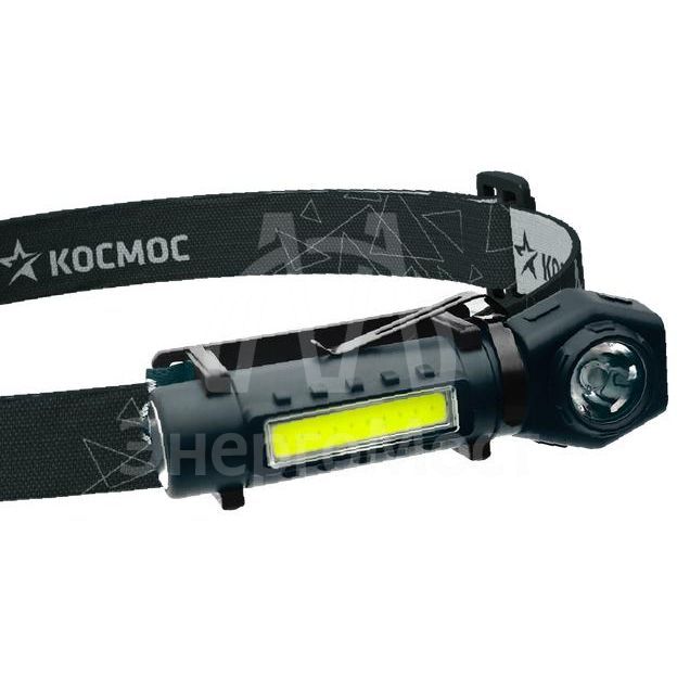 Фонарь аккумуляторный налобный 3Вт LED+3Вт COB LED с коллиматорной линзой Li-ion 18650 1200мА.ч корпус ABS-пластик USB-шнур type C магнит на корпусе зажим для крепления регулируемый эласт. ремешок КОСМОС KOC508Lit