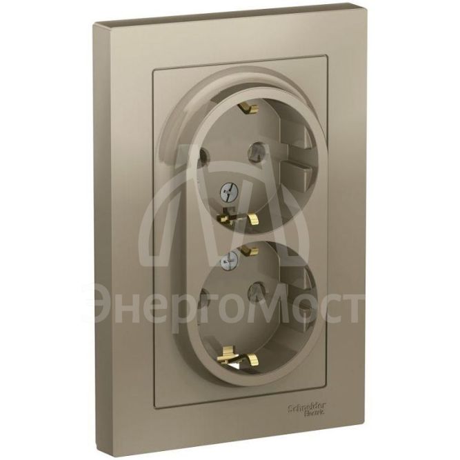 Розетка 2-м AtlasDesign 16А с заземл. в сборе шампань SchE ATN000524