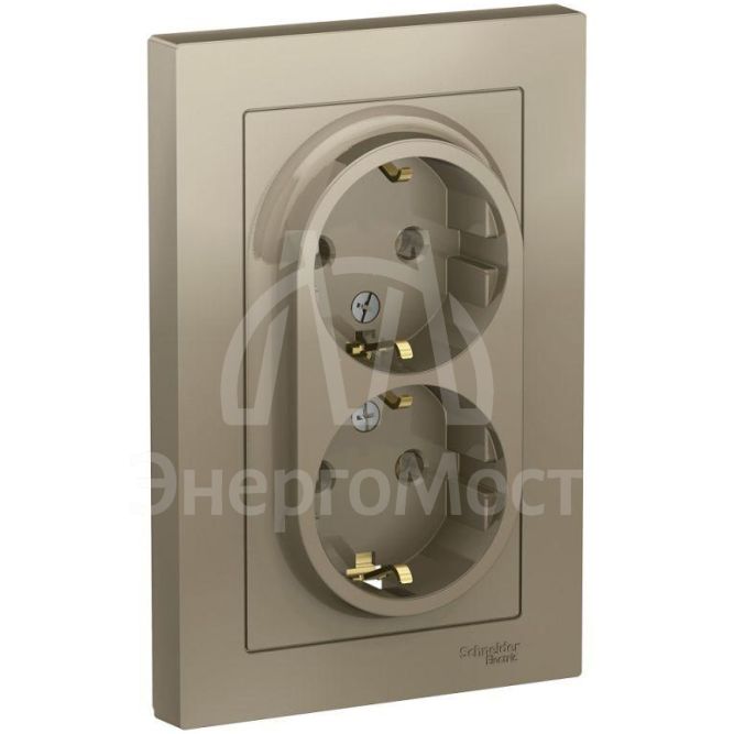 Розетка 2-м AtlasDesign 16А с заземл. в сборе шампань SchE ATN000524
