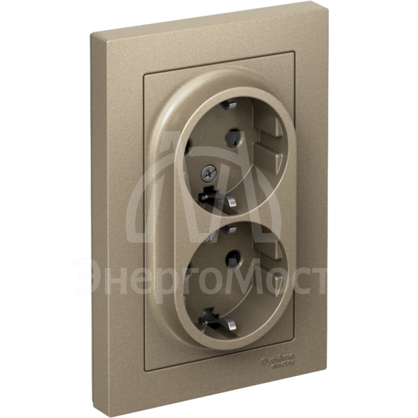 Розетка 2-м AtlasDesign 16А с заземл. в сборе шампань SchE ATN000524