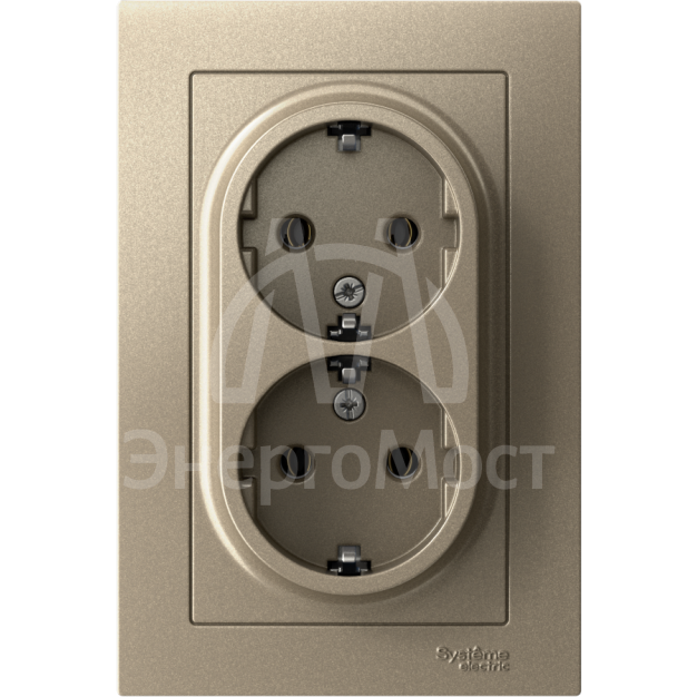 Розетка 2-м AtlasDesign 16А с заземл. в сборе шампань SchE ATN000524
