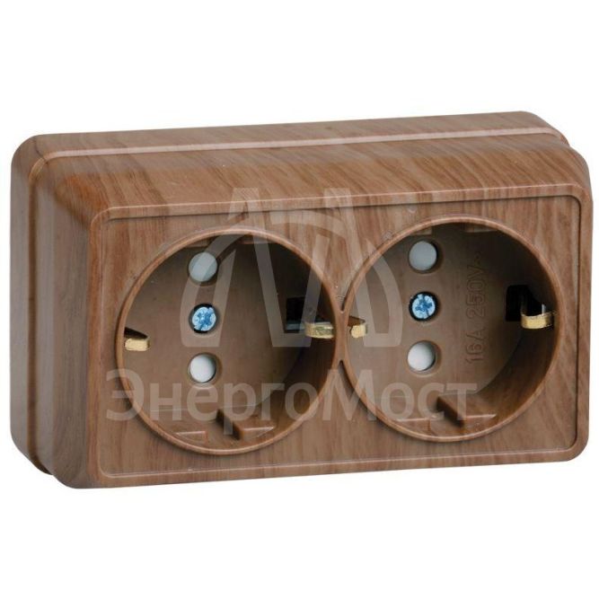 Розетка 2-м ОП Октава 16А РСш22-3-ОД защ. шторки с заземл. дуб IEK ERO24-K04-16-DC