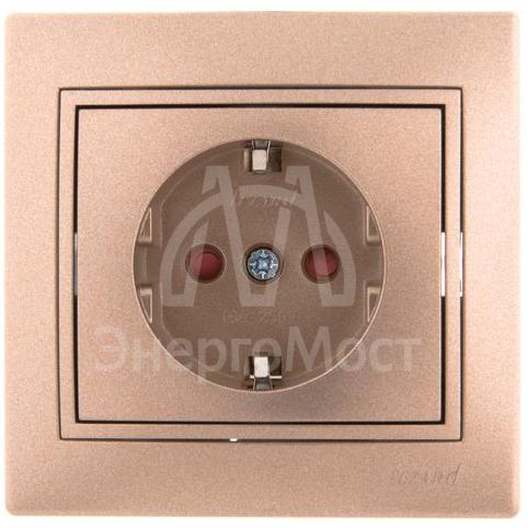 Розетка 1-м СП Мира защ. шторки с заземл. свет. корич. перламутр LEZARD 701-3131-124