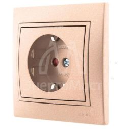 Розетка 1-м СП Мира защ. шторки с заземл. свет. корич. перламутр LEZARD 701-3131-124
