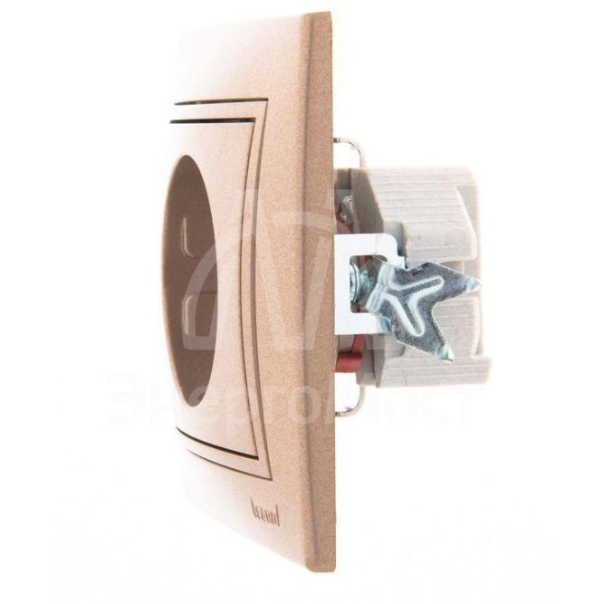 Розетка 1-м СП Мира защ. шторки с заземл. свет. корич. перламутр LEZARD 701-3131-124