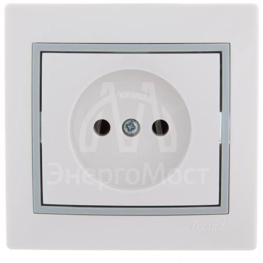 Розетка 1-м СП Мира 16А IP20 без заземл. керам. бел./сер. LEZARD 701-0215-121