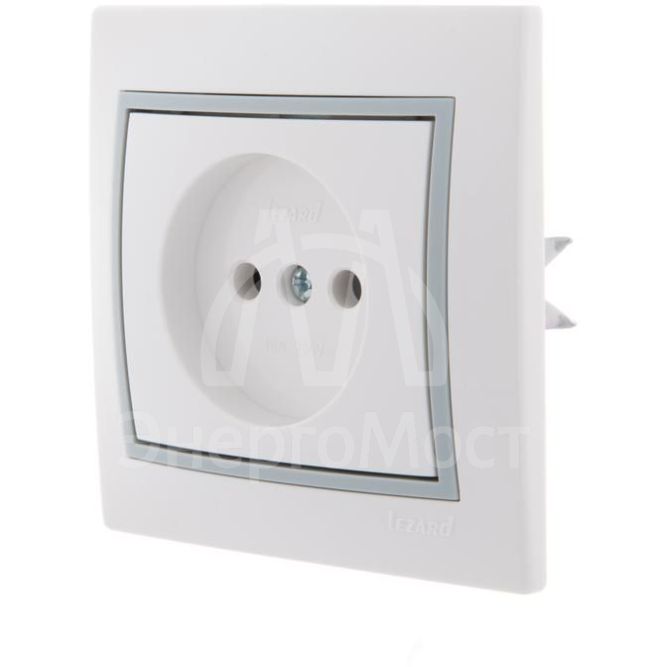 Розетка 1-м СП Мира 16А IP20 без заземл. керам. бел./сер. LEZARD 701-0215-121