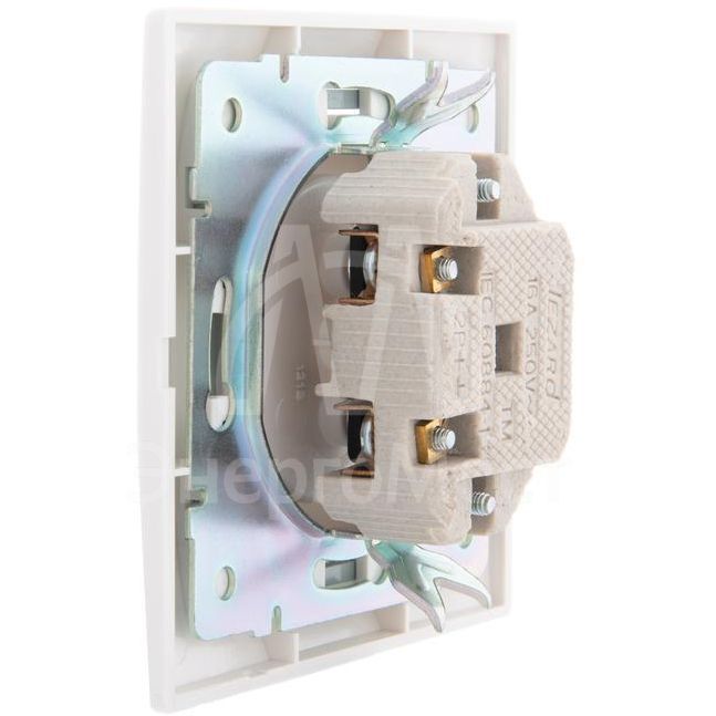 Розетка 1-м СП Мира 16А IP20 без заземл. керам. бел./сер. LEZARD 701-0215-121