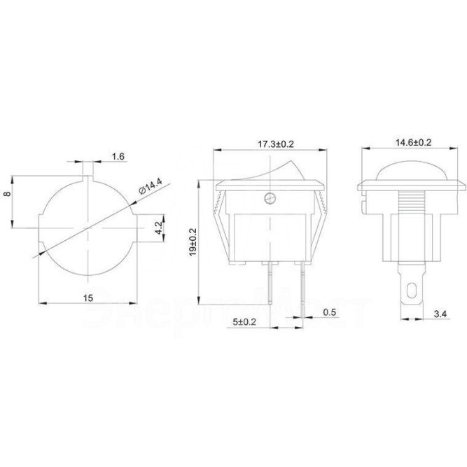 Выключатель клавишный 250В 6А (2с) ON-OFF круглый черн. Micro (RWB-105; SC-214) Rexant 36-2510