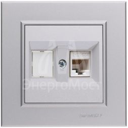 Розетка компьютерная+гнездо СП Karea 16А IP20 CAT 5 сереб. Makel 56065035