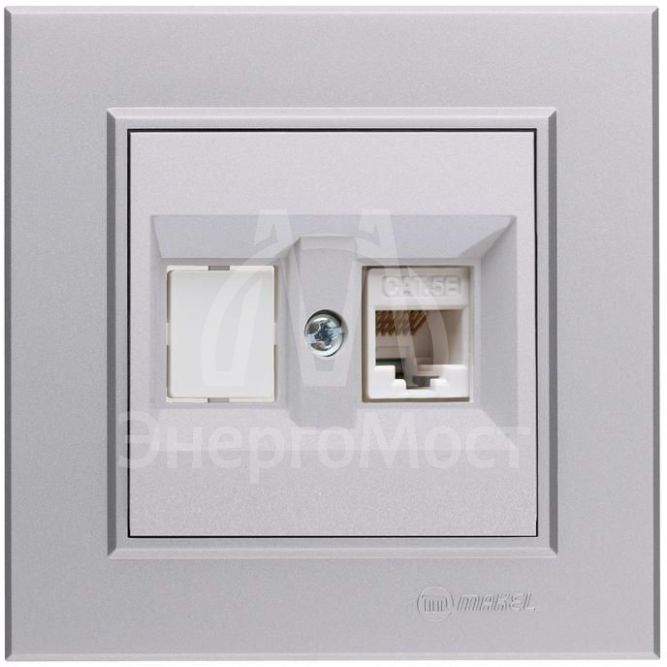 Розетка компьютерная+гнездо СП Karea 16А IP20 CAT 5 сереб. Makel 56065035
