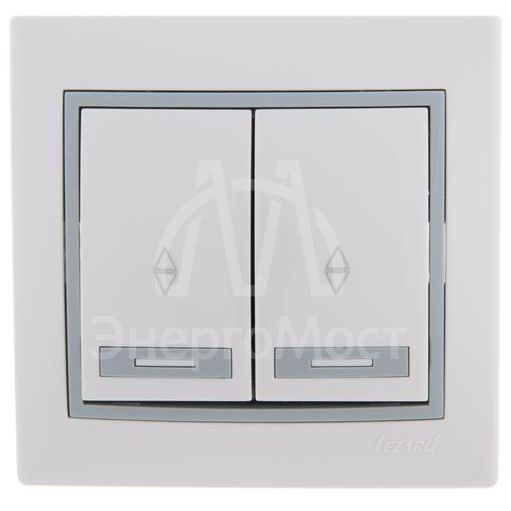 Выключатель проходной 2-кл. СП Мира 10А с сер. вставкой бел. LEZARD 701-0215-106