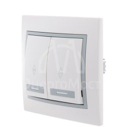 Выключатель проходной 2-кл. СП Мира 10А с сер. вставкой бел. LEZARD 701-0215-106