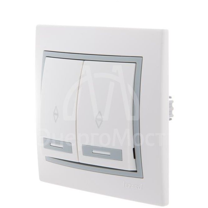 Выключатель проходной 2-кл. СП Мира 10А с сер. вставкой бел. LEZARD 701-0215-106