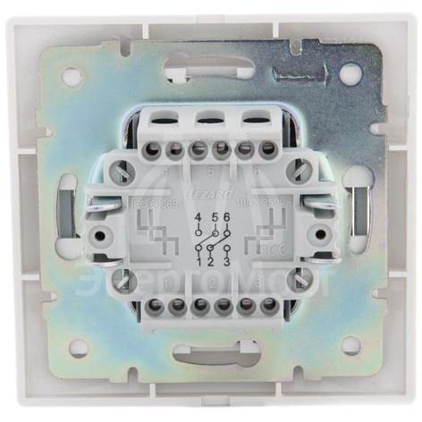 Выключатель проходной 2-кл. СП Мира 10А с сер. вставкой бел. LEZARD 701-0215-106