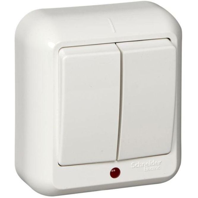 Выключатель 2-кл. ОП Прима 6А IP20 250В с подсветкой бел. (опт. упак.) SchE A56-007-B