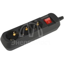 Колодка удлинителя 3-м с заземл. с выключателем черн. KX-3es-B Эра Б0061723