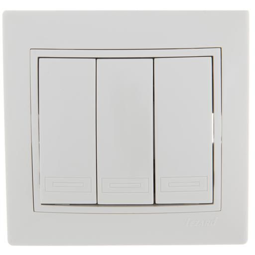 Выключатель 3-кл. СП Мира 10А IP20 с бел.вставкой бел. LEZARD 701-0202-109