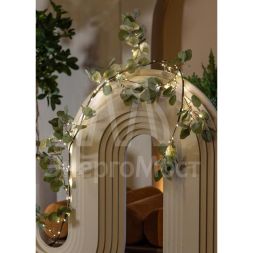 Гирлянда светодиодная &amp;quot;Ветвь эвкалипа&amp;quot; 1.8м 96LED тепл. бел. IP44 6ч таймер провод корич. 80см КОСМОС KOC_INT-B127