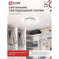 Светильник светодиодный DECO 12Вт 230В 6500К 780лм 190мм ГЛОРИЯ IN HOME 4690612022222