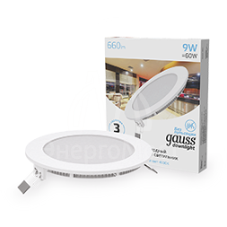 Светильник светодиодный 9Вт 4100К IP20 встраив. ультратонкий круглый Gauss 939111209