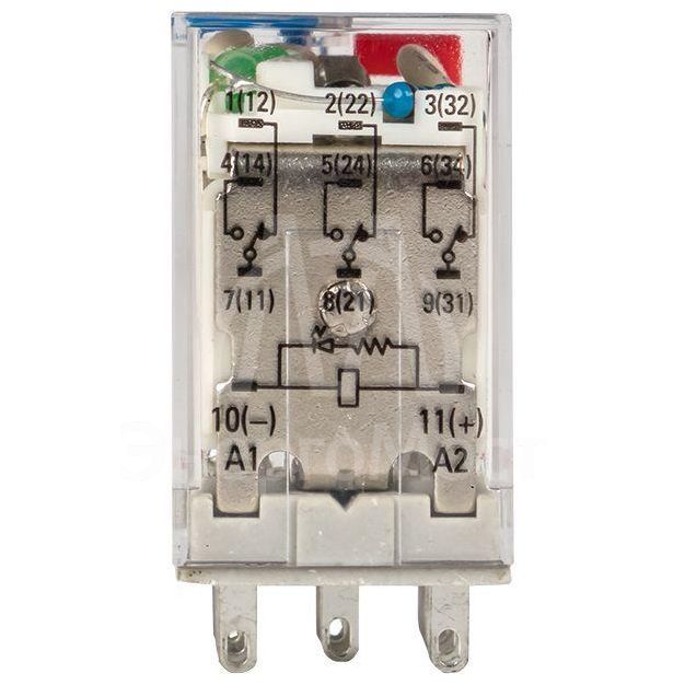 Реле промежуточное RPAt 22/3 10А 24В DC с кнопкой и мех. индикацией AVERES EKF rpat-22-3-24DC