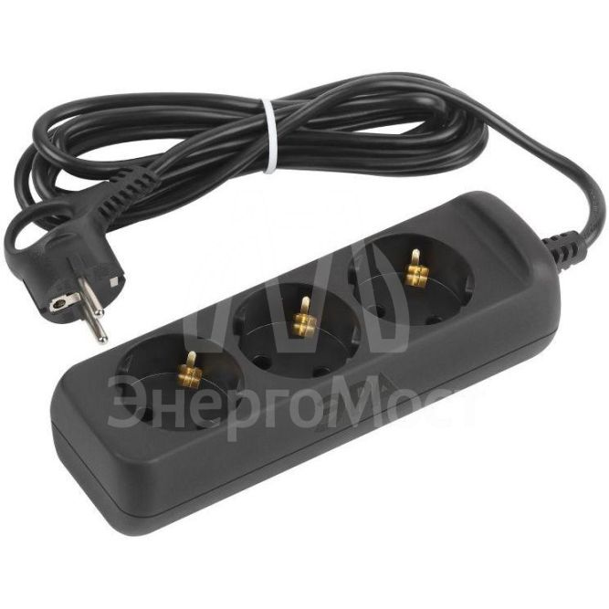 Удлинитель электрический UX-3e-5m-B с заземлением 3 розетки 5м ПВС 3х0.75кв.мм 10А черн. Эра Б0057723