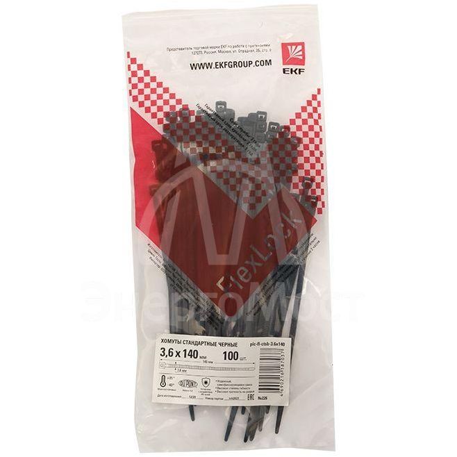 Хомут P6.6 3.6х140 FlexLock стандартный черн. (уп.100шт) PROxima EKF plc-fl-ctsb-3.6x140