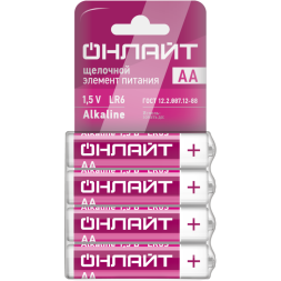Элемент питания алкалиновый 90 638 OBT-02 LR6-SHBP4 (уп.4шт) ОНЛАЙТ 90638