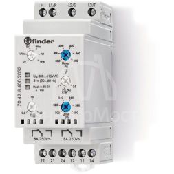 Реле контрольное для 3-фазных сетей пониженное/повышенное напряжение обрыв/чередование/асимметрия фаз контроль нейтрали настраиваемые диапазоны выход 2CO 8А 35мм IP20 FINDER 704284002032