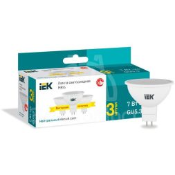 Лампа светодиодная 7Вт MR16 софит 4000К нейтр. бел. GU5.3 230В (уп.3шт) IEK LLE-MR16-07-230-40-GU5-3