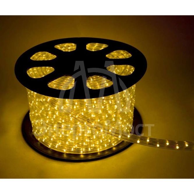 Шнур светодиодный Дюралайт постоянного свечения 2W 220В 1.8Вт/м d13мм (уп.100м) IP44 желт. Космос KOC-DL-2W13-Y