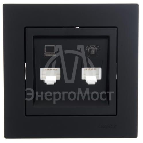 Розетка компьютерная + телефонная 1-м СП Vesna механизм черн. бархат LEZARD 742-4288-143