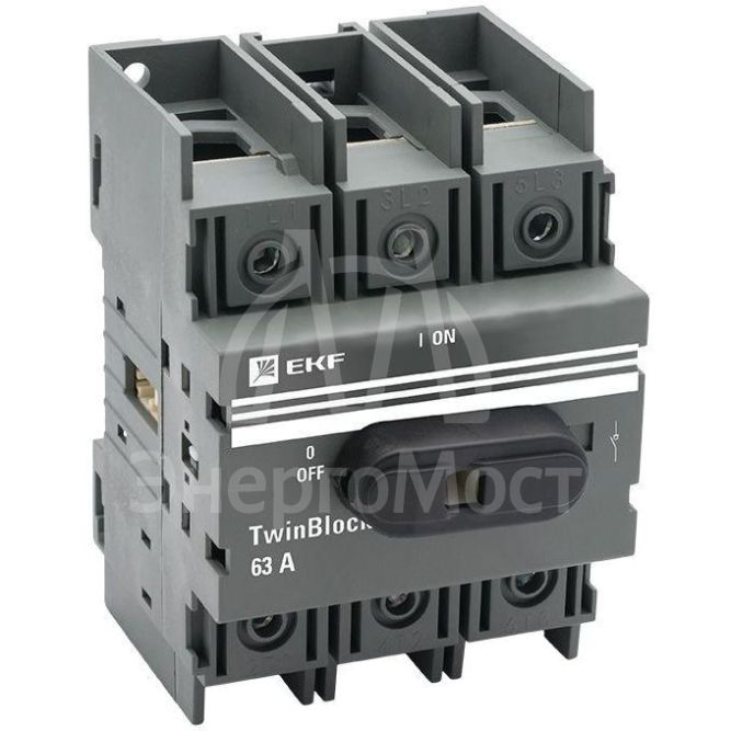 Рубильник 3п 63А с рукояткой управления для прямой установки TwinBlock EKF tb-63-3p-f