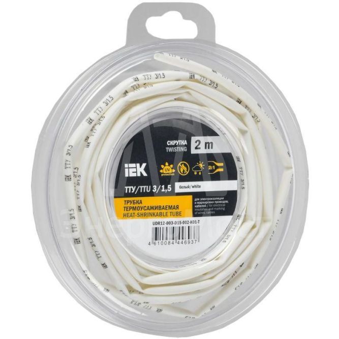 Трубка термоусадочная ТТУ нг-LS 3/1.5 бел. (уп.2м) IEK UDR12-003-D15-002-K01-T