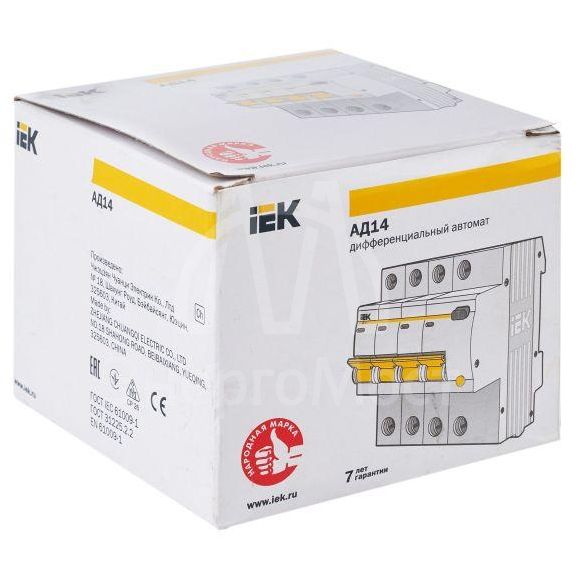 Выключатель автоматический дифференциального тока 4п C 50А 30мА тип AC 4.5кА АД-14 IEK MAD10-4-050-C-030