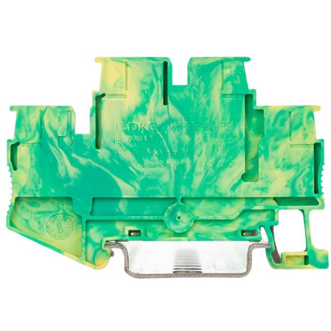 Клемма заземления двухуровневая зажим push-in 4 точки подключения 2.5 кв.мм DKC VPRTT-2.5-PE-YG