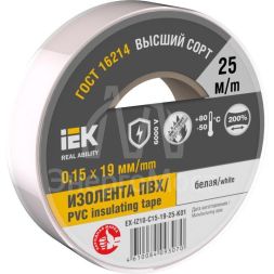 Изолента 0.15х19мм (рул.25м) бел. IEK EX-IZ10-C15-19-25-K01