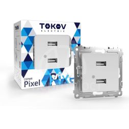 Розетка 2-м USB СП Pixel тип A+A 5В 1х2.1А 2х1.05А механизм бел. TOKOV ELECTRIC TKE-PX-2USB-C01
