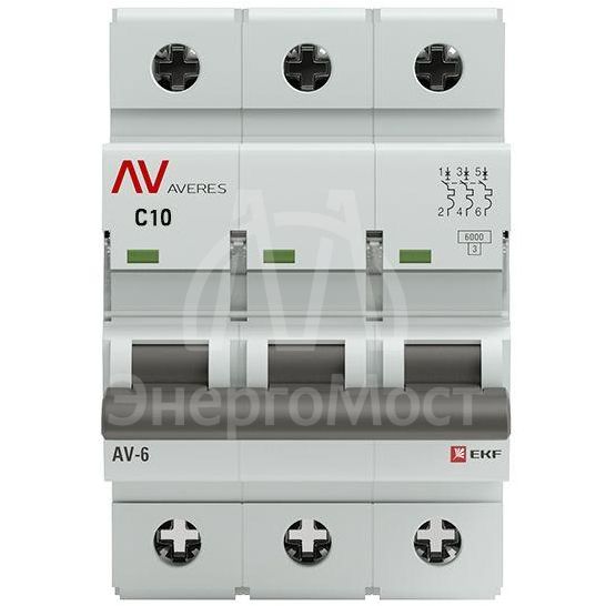 Выключатель автоматический модульный 3п C 10А 6кА AV-6 AVERES EKF mcb6-3-10C-av