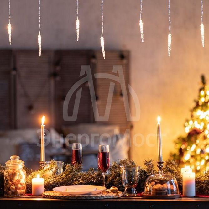 Гирлянда &amp;quot;Айсикл&amp;quot; (бахрома) &amp;quot;Сосульки&amp;quot; 1.5х0.25м LED тепл. бел. провод прозр. Neon-Night 303-067