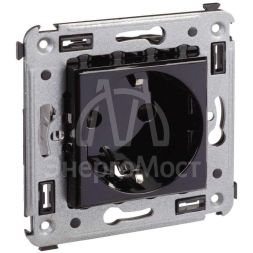 Розетка СП 3п 2P+E Avanti &amp;quot;Черный квадрат&amp;quot; защ. шторки DKC 4402003