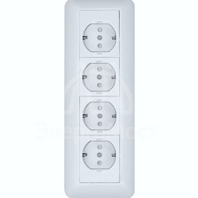 Розетка 4-м ОП Прима 16А 250В с заземл. защ. шторка монтаж. пласт. бел. (розн. упак) SchE RA16-411M-BI