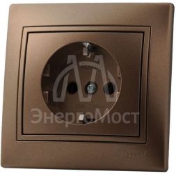 Розетка 1-м СП Мира керам. с заземл. свет. корич. перламутр LEZARD 701-3131-122