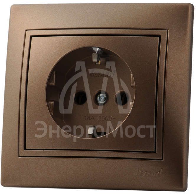 Розетка 1-м СП Мира керам. с заземл. свет. корич. перламутр LEZARD 701-3131-122