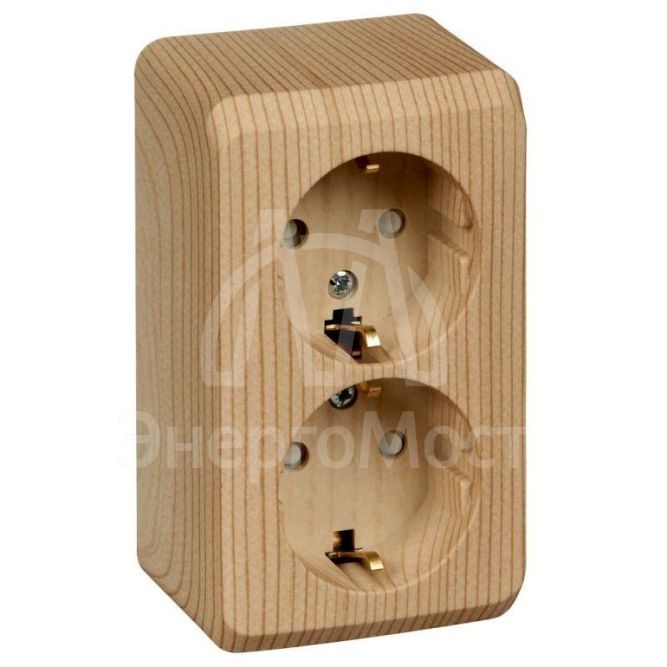 Розетка 2-м ОП Этюд Дача 16А защ. шторки с заземл. сосна SchE PA16-008D