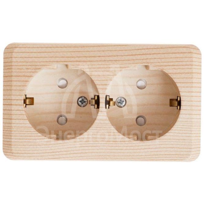 Розетка 2-м ОП Этюд Дача 16А защ. шторки с заземл. сосна SchE PA16-008D