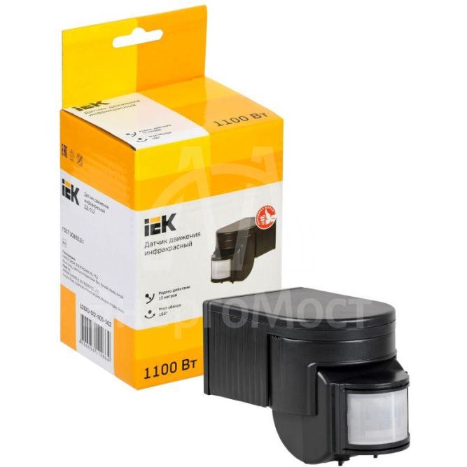 Детектор движения ДД 012 1100Вт угол обз. 180град. дальн. 12м IP44 черн. IEK LDD10-012-1100-002